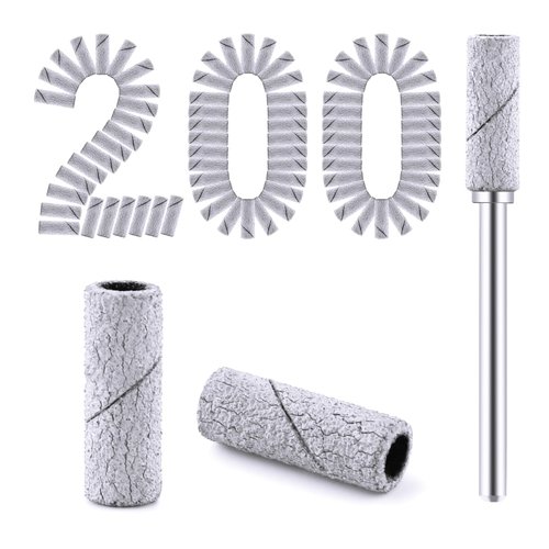 Cellentool 200 Pcs Nail Drill Bits Small Sanding Bands with 3.1mm Mandrel Bit, Mini Sanding Bands Nail File for Acrylic Nails Gel Manicures and Pedicure (Zebra, 180 Grit)
