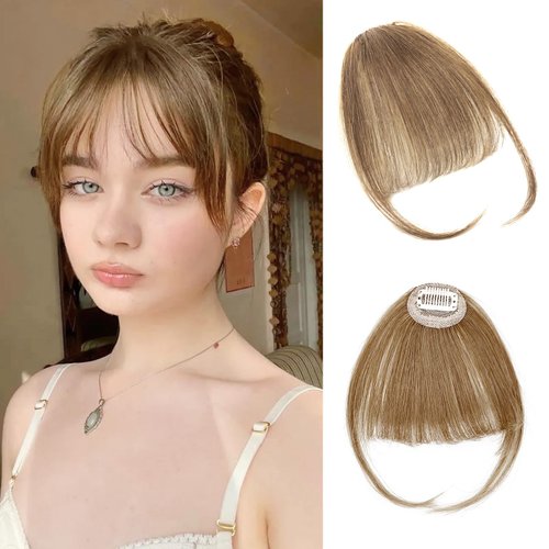 Clip On Bangs Human Hair Light Brown Bangs Clip In Human Hair Clip On Wispy Bangs For Women Faux Bangs Clip Human Hair Fake Bangs
