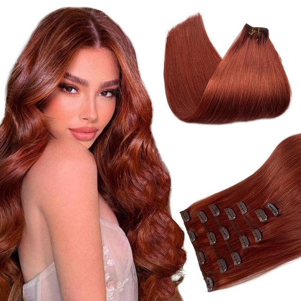 Belaved Clip in Hair Extensions Real Human Hair 14 Inch 70g Auburn Remy Natural Human Hair Extensions Clip ins for Women Seamless Clip on Hair Extensions 7pcs #135