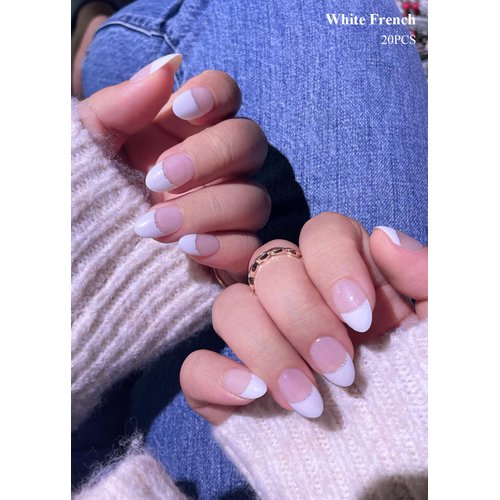 AutyaMee Semi Cured Gel Nail Strips French -20 PCS White Tip Clear Base Gel Nail Stickers | UV Light Required | Gel Nail Wraps, Salon Quality & Easy to Use (A White French Tip)