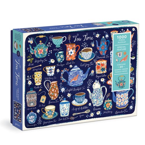 Tea Time 1000 Piece Puzzle with Shaped Pieces from Galison - 27” x 20” Puzzle with 20 Uniquely Shaped Pieces, Colorful Artwork, Thick & Sturdy Pieces, Challenging and Fun Puzzling Activity for Adults