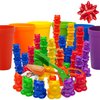 Skoolzy Rainbow Stacking Bears with Matching Sorting Cups 69 Piece Set, 60 Bear counters, Scissor Tongs, Rainbow Cups, Storage Bag, Sorting dice Game
