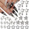 RODAKY 30PCS Silver Star Nail Charms Shiny 3D Stars Nail Gems Starlight Nail Jewelry Y2K Charms for Acrylic Nails Decoration Metal Nail Supplies for Women and Girls