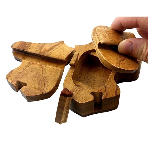 Oberstuff Mane Stay Horse Head All Natural Exotic Woods Puzzle Box, 4.75 X 4.5 X 2 with Sliding Wooden Key Lock, Sliding Cover and Inner Lid to Hidden Compartment. Hand-Made Wood Onlay Design on Lid.