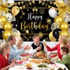 Black Gold Birthday Party Decorations for Men Women 63Pcs Black and Gold Happy Birthday Banner Backdrop Balloons Arch Star Balloons Tablecloth for Birthday Anniversary Party Supplies