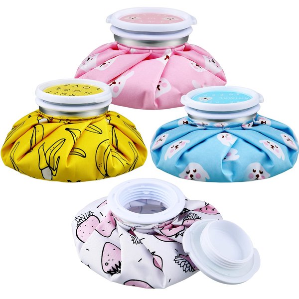 Honoson 4 Pack Reusable Ice Pack Cold and Hot Use Hot Water Bag Adults Cold Packs for Injuries Pain Relief Wisdom Teeth Breastfeeding Tired Eyes, 5.5 Inches(Cute Fruit Style)