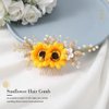 Jeairts Sunflower Bride Wedding Hair Comb Crystal Pearl Bridal Hair Pieces Leaf Side Combs Hair Dress Decorative Hair Accessories for Women and Girls (2-Gold)