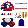 Iceyon 142pcs Fine Motor Skills Counting Sorting Sensory Bin Filler -100pcs Pompoms 30 Pcs Wooden Stars 5 Cups 4 Tweezers 2 Scissors 1pcs Storage Bag for Early Education Train (Blue White)