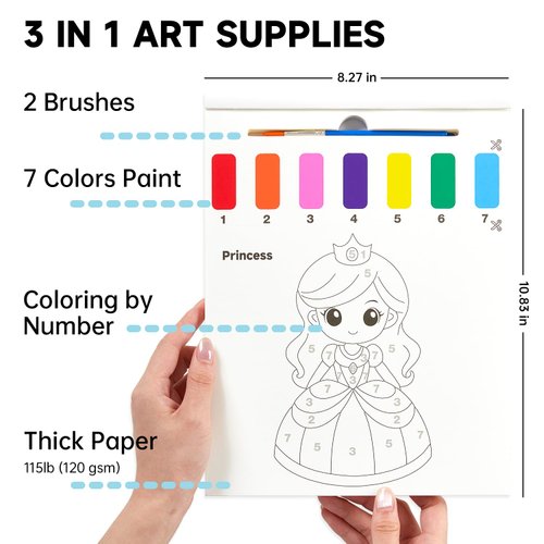 Shuttle Art Paint with Water Coloring Book for Kids, 25 Princess Themed Pages with 2 Brushes, Mess-Free Watercolor Paint Set, Travel-Friendly Art Craft Gift for Toddlers, Birthday Christmas Gift