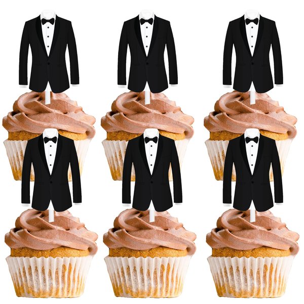 18pcs Black Glitter Men's Suit Dessert Cupcake Topper The Man The Myth The Legend Theme Decor Supplies Boys Men Happy Birthday Father's Day Family Party Decorations