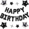 CANREVEL Happy Birthday Banner 13pcs 16 Inch Mylar Foil Letters Sign with 8pcs Star Balloons Birthday Party Decorations for Kids and Adults - 3D Black