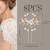 PAGOW 8Pcs Gold Leaves Hair Pins, Vintage Rhinestone Pearl Hair Comb Clips, Flower Hair Comb Small Headpiece, Faux Pearl Crystal Wedding Hair Piece Hair Accessory For Women Girls Brides Bridesmaids