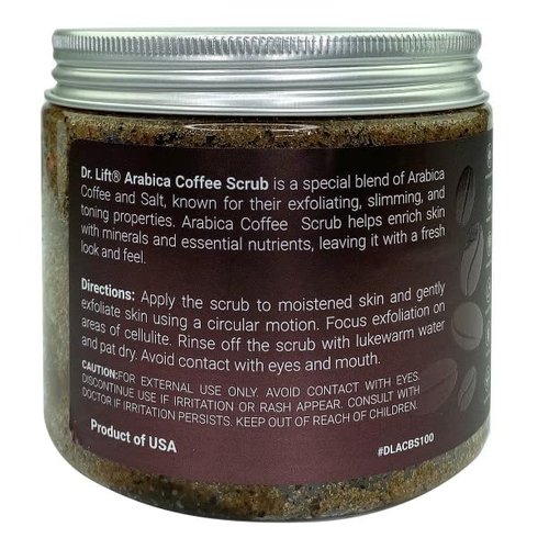 Arabica Coffee Scrub, 15.59 OZ - Moisturizing and Exfoliating Full Body Scrub for Women and Men - Made in the USA by Dr.Lift
