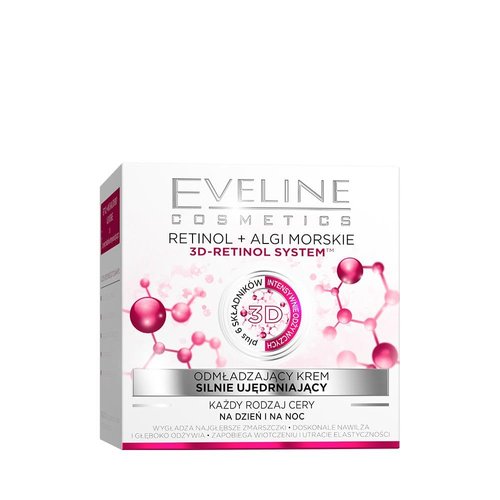 Eveline Cosmetics Nature Line 3D Retinol & Sea Algae Intensely Firming Rejuvenating Cream Day And Night Cream, Reducing Wrinkles, Fine Lines, Age Spots for All Skin Types