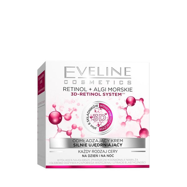 Eveline Cosmetics Nature Line 3D Retinol & Sea Algae Intensely Firming Rejuvenating Cream Day And Night Cream, Reducing Wrinkles, Fine Lines, Age Spots for All Skin Types