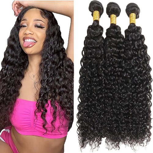 Water Wave Human Hair（22 24 26）Inch 3 Bundle Natural Black Color Hair Bundle Brazilian Remy Hair Extensions Real Unprocessed Virgin Hair Bundle Water Wave Bundle For Black Women