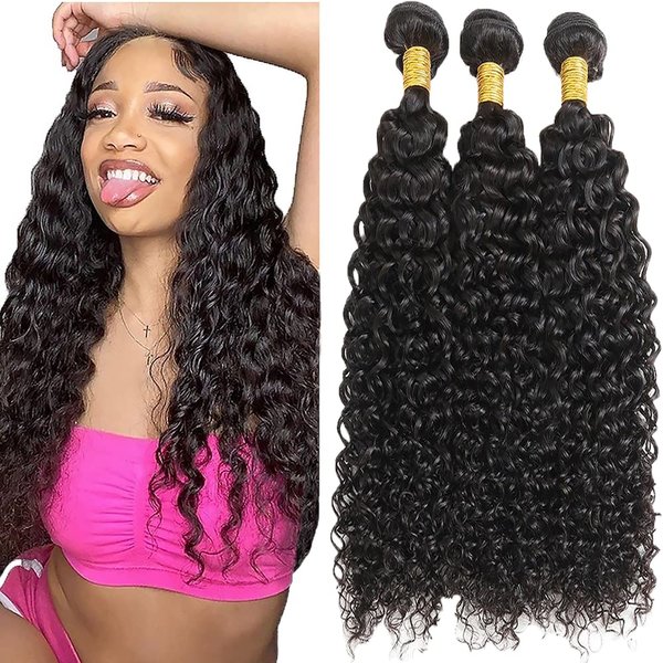 Water Wave Human Hair（22 24 26）Inch 3 Bundle Natural Black Color Hair Bundle Brazilian Remy Hair Extensions Real Unprocessed Virgin Hair Bundle Water Wave Bundle For Black Women