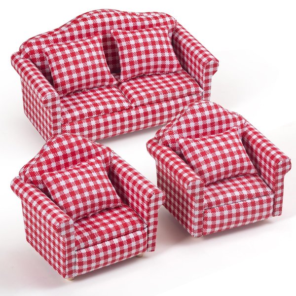 Keldoner Dollhouse Furniture 1 12 Scale - Doll House Furniture Toys for Dollhouse Living Room Incl Couch, Arm Chairs - Miniture House Furniture and Accessories (Red)
