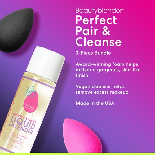 Beautyblender® | Original Pink + Pro Black Beauty Blender Duo + Full-Sized Blendercleanser® Liquid Lavender Makeup Sponge & Brush Cleanser, 3-Piece Bundle, Made in USA, Vegan, Cruelty-Free, 3 oz