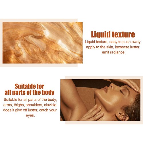 Shimmer Body Oil,Long Lasting Waterproof Face Brighten Glow Pearl Highlighter Illuminator Body Makeup. (Bronze Gold)