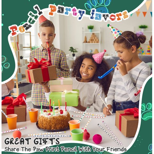 Weecent 48 Pcs Paw Print Pencil 8 Color Pencils Party Favors for Kids Wooden Writing Novelty Pencils with Erasers Dog Party Favors Fun School Supplies and Reward Prizes