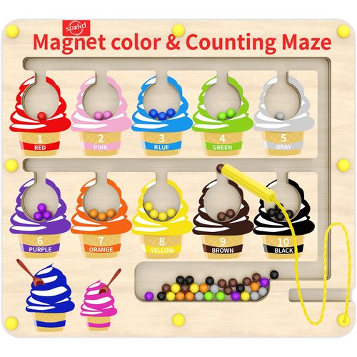 spxkd Magnetic Color and Number Maze Montessori Toys for Boys Girls 3 4 5 Years Old Wooden Puzzle Activity Board Color Matching Earning Counting Toddler Toys Fine Motor Skills Training Gift for Kids