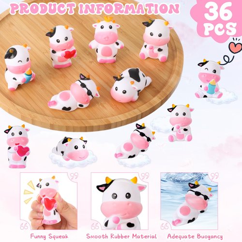 Jenaai 24 Pcs Cute Rubber Cows Bulk Squeak Floating Cow for Kids Bath Toys Rubber Animals Swimming Shower Bathtub Toy Favors for Party Baby Shower Pool Car Dashboard Decor Carnival Gift