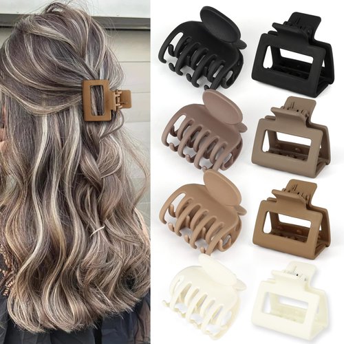 Double Row Teeth Hair Clips Small Square Hair Claw Clips for Thin Hair 1.6" Medium Matte Non-slip Short Hair Accessories for Women and Girls (8-natural color)