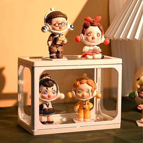 Glass Display Case for Figures with Light Clear Display Stand for Collectibles Stackable Assemble Display Box for Action Figures Toys Dustproof Clear Storage Box Showcase for Pop Mart