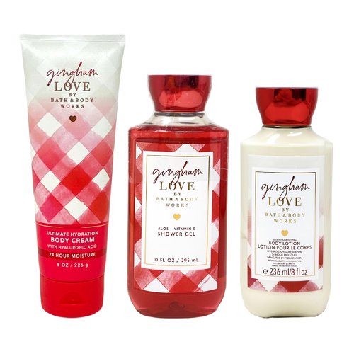 Generic Bath and Body Work GINGHAM LOVE 3 Piece Bundle - Body Cream - Shower Gel and Body Lotion - Full Size, Red