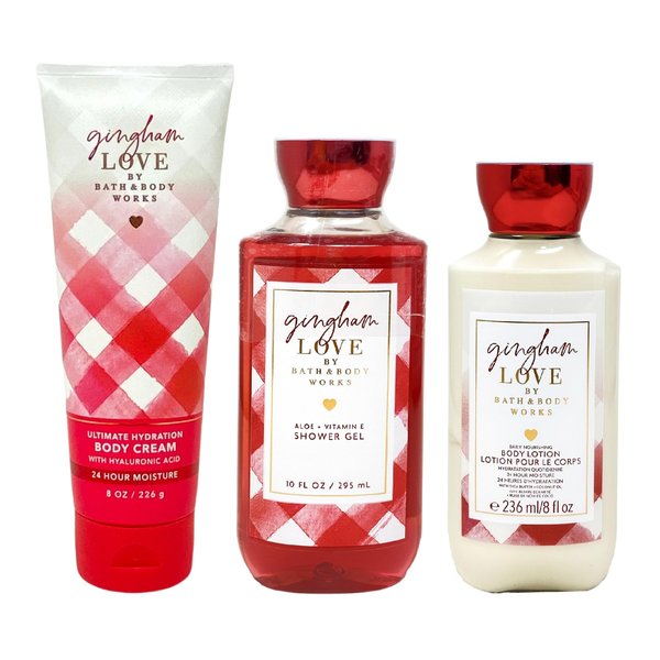 Generic Bath and Body Work GINGHAM LOVE 3 Piece Bundle - Body Cream - Shower Gel and Body Lotion - Full Size, Red