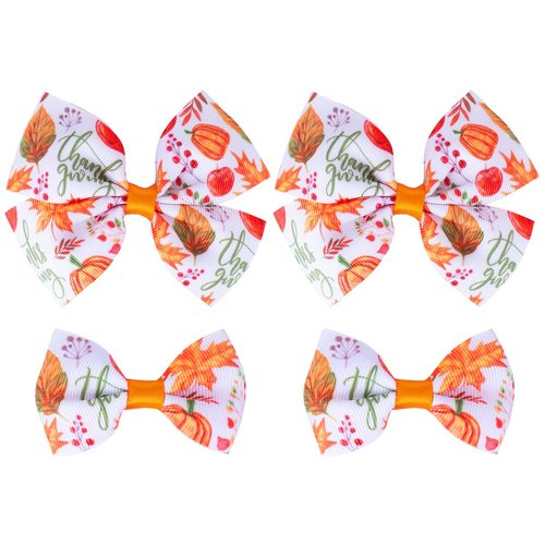 Thanksgiving Hair Bows - Fall Maple Pumpkin Hair Bows- 4PCS Hair Bow Clips for Girls & Women - Handmade Ribbon Bows Alligator Hairpins Fall Autumn Hair Accessory for Thanksgiving Day Party Decor