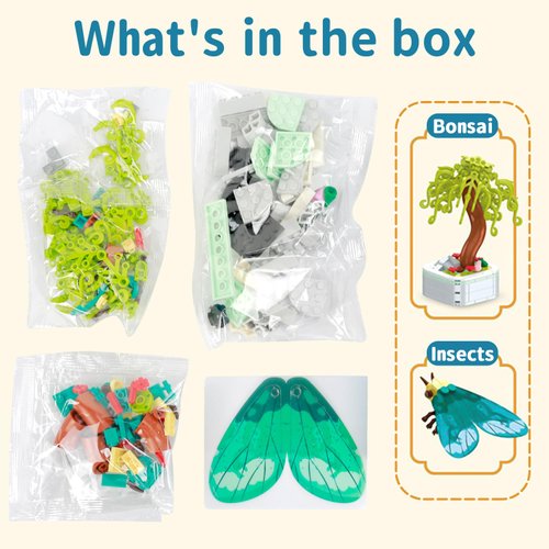 LACHLAND Potted Building Blocks Sets for 186 PCS, Cicada Willow Tree Potted Plant Insect Building Blocks, Mini Building Sets Toys for Boys and Girls 3 4 5 6 7 8 9 Years Old