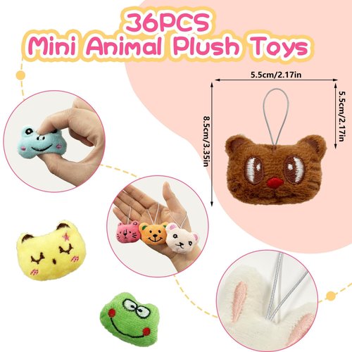 XIPEGPA 36 PCS Mini Animal Plush Toys Set Cute Small Animal Stuffed Toy Keychain for Party Favors Keychain Ornament for Goody Bag Easter Egg Stuffers Carnival Birthday Party Classroom Prizes