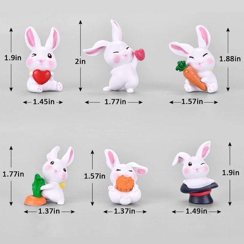 Yeooyoor Animals Toys Statues，6pcs Mini Rabbit Doll Toy Realistic Plastic Hand-Painted Toys Set,Cake Top Hat Children Birthday Gift Party Supplies Educational Bunny Toy