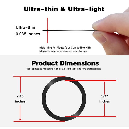 AUROX Metal Rings Sticker for Pop Socket Magnetic Grip, Metal Ring Adhesive Sticker Rings, Universal Magnetic Wireless Charger Conversion Kit for iPhone 16/15/14/13/12, Galaxy S23/S22, 2Pcs (Black)