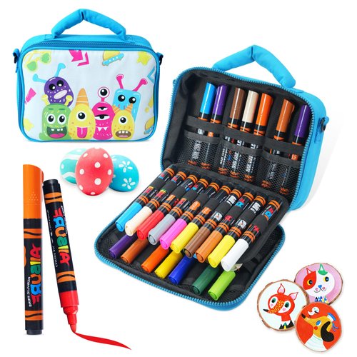YPLUS Super Capacity Acrylic Paint Pens Markers, 24 Colors Big Acrylic Painting Pens Set, DIY Art Craft for Glass, Rock, Wood, Egg, Stone, Metal, Stocking Stuffers for Kids Toddler -Blue