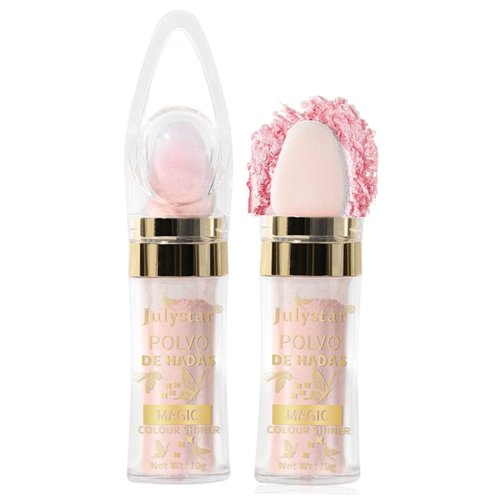 SayingArt Polvo De Hadas Highlighter Face Powder Patting Blusher, Body Glitter Face Shimmer For Women Gift Hair Lip Eye Leg Shoulder, Three-Dimensional Natural Face Fairy Dust - Pink