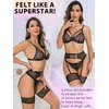 popiv Women's Sexy Lingerie Set with Garter Belt Matching Bra and Panty Lingeries Sets 4 Piece Black
