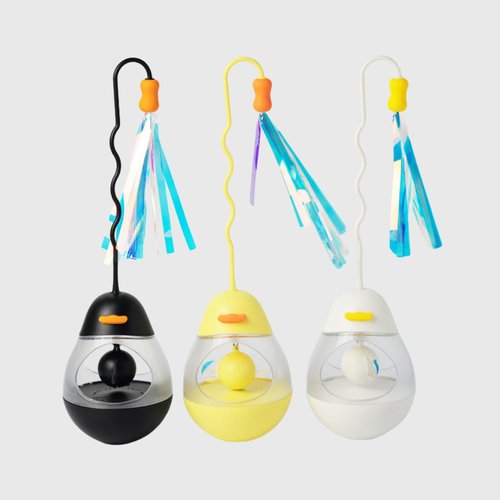 AvitaPaws Roly-Poly Cat Teaser Toy (Black) - Cute Interactive Self-righting Toy with Bionic Bee and Crinkle Tassels to Ignite Your Cat’s Hunting Instincts