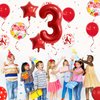 32 Inch 3 Balloon Number, Red Balloons, Red Confetti Latex Balloon Foil Balloons Mylar Balloons 3 Birthday Balloon for Anniversary Supplies Kids Birthday Party