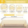 Justforjoyful 98PCS Happy Golden Birthday Party Supplies White Gold Birthday Paper Plates Napkins Tablecloths Golden Dinnerware Table Cover for Women Men Birthday Party Decorations for 24 Guests