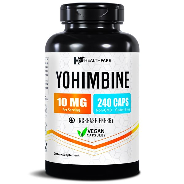 Healthfare Yohimbine HCL 10mg | 240 Vegan Capsules | Maximum Strength Formula | Non-GMO & Gluten-Free | Made in USA