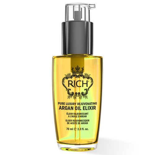 RICH Pure Luxury Rejuvenating Hair Argan Oil Elixir for All Hair Types - Repair for Dry and Damaged Hair - Enriched with Argan Oil, Sweet Almond Oil, Omega 6 & 9 - Heat Protective - 2.3 Oz