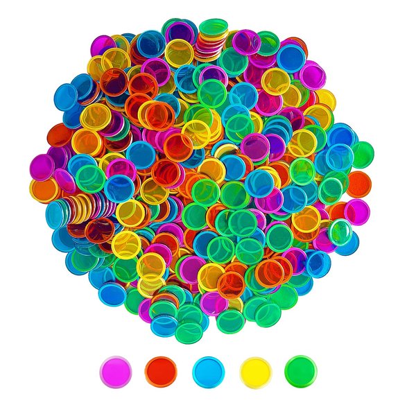 SEETOOOGAMES Magnetic Bingo Chips Counters - 500 Pieces Transparent Counting Game Chips - Clear Plastic Math Markers for Classroom - Mixed Color