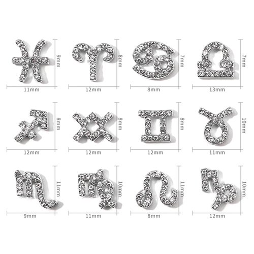 XEAOHESY 24 Pieces Silver Alloy Zodiac Nail Charms 12pcs Zodiac Signs Nail Studs 12pcs Constellation Words Charms Twelve Constellation Nail Charms for Women Girls Nail Art Decoration