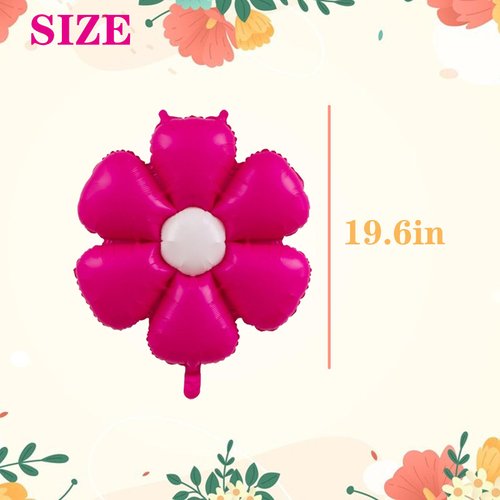 GOTPASS 10 Pcs Hot Pink Daisy Balloons Birthday Party Decorations Garland Groovy Boho Daisy Party Supplies Daisy Aluminum Foil Balloons for Birthday Wedding Baby Shower