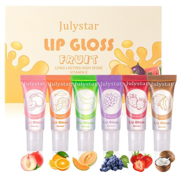 6 Pcs Hydrating Fruity Flavoured Lip Oil Set, YIBABY Natural Moisturizing Transparent Jelly Lip Balm Lip Jam for Girls, Glossy Plumping Lip Gloss Lip Care with Vitam E for Dry Lips & Chapped Lips