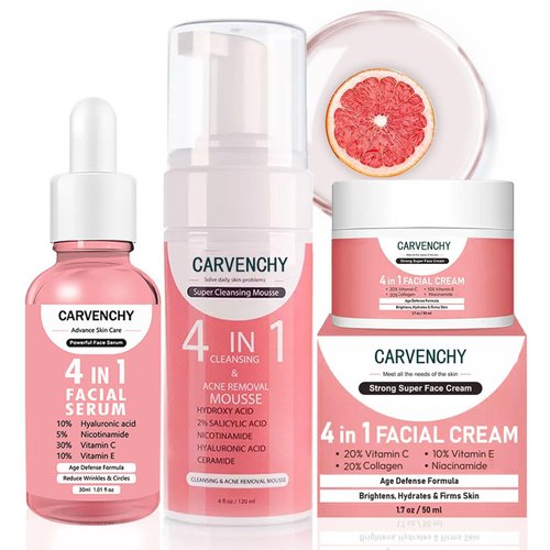 Vitamin C Skincare Set, Skin Care Coreano Kit, Skincare Gift Set With Cleanser Mousse, Face Serum & Face Cream, Face Care Set Travel Kit, Moisturizing Teen Skin Care Kit, Teenage Girls Birthday Gifts