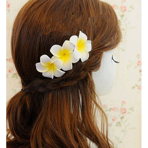 Hustar 10 Pcs 5CM Artificial Hawaiian Plumeria Flower Hair Clips Hair Accessories for Beach Fancy Dress